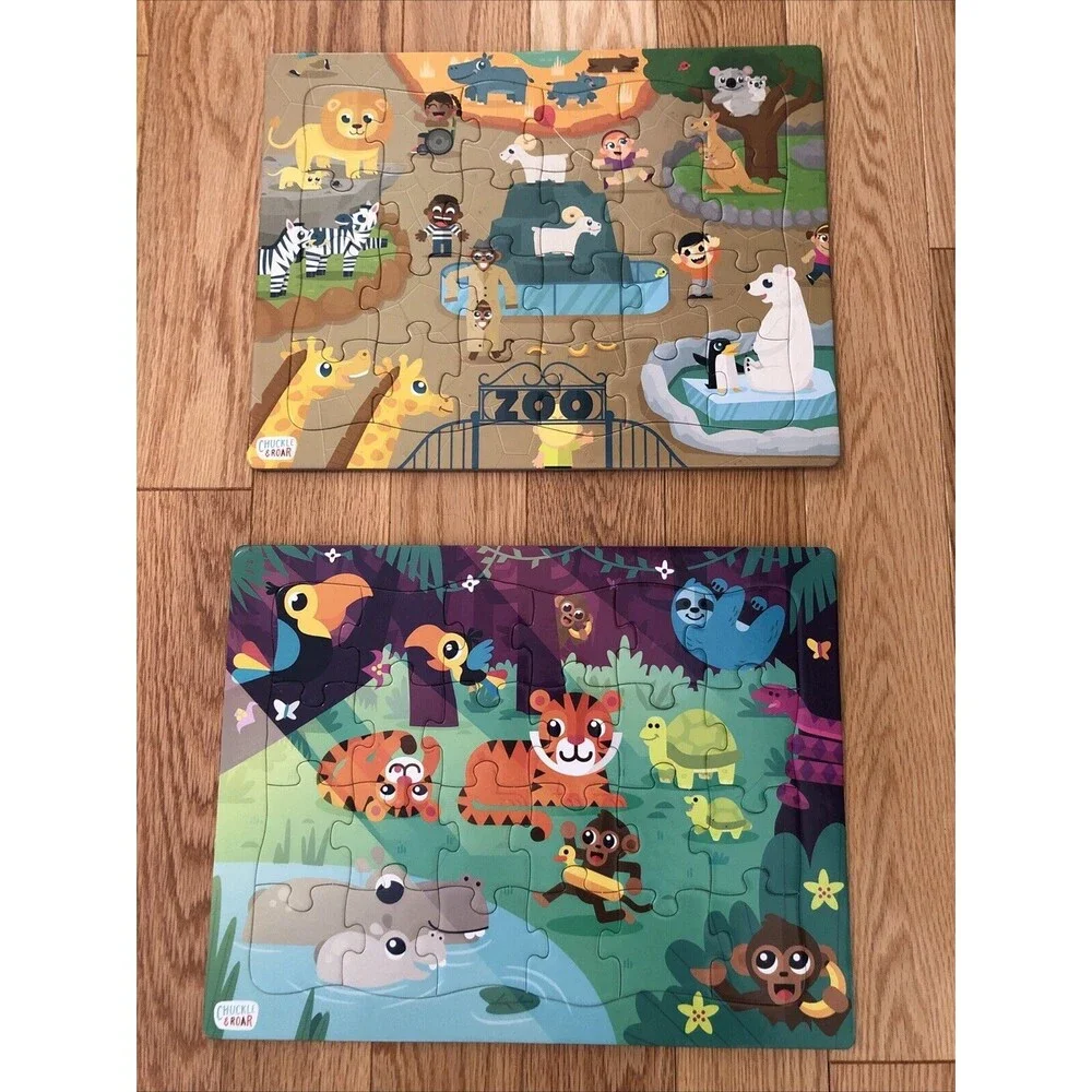 Chuckle & Roar 2 Zoo Animal Theme Cardboard Puzzles‎ Good Condition
